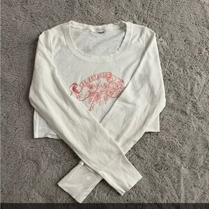 White Long Sleeve Tee with Pink Graphic